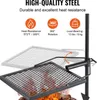 A close-up view of a black metal grill grate suspended over a fire, with informational icons and text above. Náhled obrázku produktu