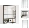 A collage of images showing a black metal-framed wall mirror with multiple panes, displayed in different settings and orientations. Podgląd zdjęcia produktu