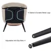 The underside of a chair is shown, with close-ups of its metal legs and adjustable anti-slip mats. Text highlights features like 'Stable & Durable Metal Legs' and 'Adjustable Anti-Slip Mats'. Produktbild-Vorschau
