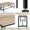 Collage showing a set of industrial-style benches and close-ups of the wood grain and frame. Náhled obrázku produktu