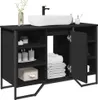 A black bathroom vanity with a white sink and faucet. Produktbild-Vorschau