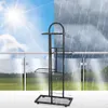 A plant stand is shown on a balcony, with the background split between a sunny sky and a rainy sky. Náhled obrázku produktu