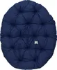 A round, navy blue tufted cushion on a white background. Produktbild-Vorschau