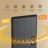 A close-up marketing image of a gray electric heater with icons and text indicating different modes and temperatures. Anteprima dell’immagine prodotto