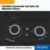 Close-up of the control panel of a black appliance, likely an air fryer, showing two dials, indicator lights, and text. Produktbild-Vorschau