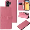 Collage of images showing a pink floral butterfly embossed flip phone case for a Xiaomi Redmi 13C. Produktbild-Vorschau