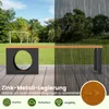 A garden bench is shown in a split image, with one side depicting a sunny garden and the other side showing rain. Voir les images du produit