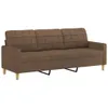 A brown three-seater sofa is shown from the front against a white background.