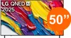 A television screen displaying a colorful abstract image, with text overlays indicating the brand and size. Voir les images du produit