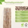 A close-up of a wooden fence with descriptive text and logos on the right side. Produktbild-Vorschau