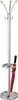 A silver metal coat rack with an umbrella stand holding a red umbrella. Produktbild-Vorschau