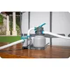 A sand filter and pump system for a swimming pool is shown connected to a pool wall. Produktbild-Vorschau