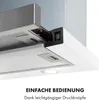 Close-up of a white under-cabinet range hood, highlighting the control buttons and light. Produktbild-Vorschau