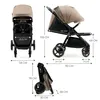 A size chart for a baby stroller, showing dimensions in various configurations. Voir les images du produit