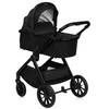 A black baby stroller with a bassinet attachment is shown against a white background. Produktbild-Vorschau