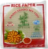 A package of rice paper with an image of fried spring rolls and dipping sauce. Produktbild-Vorschau
