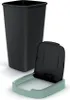 A black trash can with a light green base and lid, shown disassembled. Produktbild-Vorschau