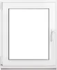 A white plastic window frame with a clear glass pane. Produktbild-Vorschau