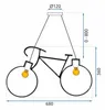 A technical drawing of a bicycle-shaped pendant lamp with dimensions indicated. Podgląd zdjęcia produktu