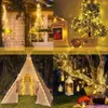 A collage of four images showcasing outdoor lighting decorations for parties and gardens, including string lights on trees, a teepee tent, and decorative lanterns. Náhľad obrázku produktu