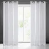 A pair of white sheer curtains hanging in front of a window. Produktbild-Vorschau