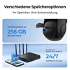 Marketing image showing storage options for a security camera. Produktbild-Vorschau