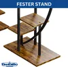 A close-up view of a multi-tiered plant stand with a rustic wood finish and black metal frame. Produktbild-Vorschau