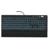 A top-down view of a black gaming keyboard with blue backlighting. Produktbild-Vorschau