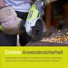 A person is using a Ryobi angle grinder, creating sparks. Produktbild-Vorschau