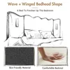 A sketch of a bed with two inset images showing fabric texture and a hand pressing into a mattress. Produktbild-Vorschau
