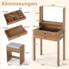 COSTWAY Make-up tafel met gevoerde kruk, make-up Productafbeelding-voorbeeld 3
