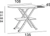 A line drawing of a folding ironing board with dimensions indicated by numbers and lines. Produktbild-Vorschau