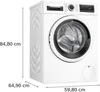 A Bosch washing machine with dimensions displayed. Produktbild-Vorschau