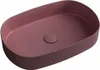A maroon red oval-shaped vessel sink with a matte finish is shown from a slightly elevated angle against a white background. Produktbild-Vorschau