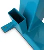 A close-up view of a blue metal bracket with a rectangular opening. Produktbild-Vorschau