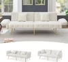 A collage of images showing a white sofa bed from different angles, including a lifestyle shot in a room and close-ups. Náhled obrázku produktu