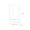 A white wardrobe with two doors and two drawers, shown against a white background with dimensions indicated. Produktbild-Vorschau