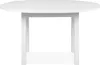 A white oval dining table with drop leaves, shown from the front. Voir les images du produit