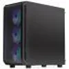 A black computer tower case with RGB fans visible on the left side. Produktbild-Vorschau