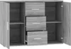 A gray sideboard with two doors and three drawers. Voir les images du produit
