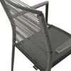 Close-up view of a modern outdoor chair, focusing on the woven backrest and aluminum frame. Náhled obrázku produktu