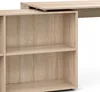 A close-up view of a light-colored wooden bookshelf with two shelves, and a portion of a desk extending from the top. Náhled obrázku produktu