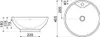 Technical drawing of a round ceramic sink with dimensions indicated. Produktbild-Vorschau
