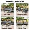 A collage of four different patio furniture arrangements, each labeled with a descriptive phrase. Produktbild-Vorschau