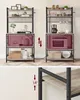 Two configurations of a kitchen baker's rack are shown side-by-side, demonstrating different storage possibilities. A close-up detail of the shelf support is shown at the bottom. Náhled obrázku produktu