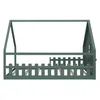 A green house-shaped bed frame with a fence-like railing. Produktbild-Vorschau