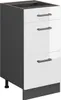 A three-drawer kitchen base cabinet with a white high-gloss front and anthracite sides, shown from a three-quarter front view on a white background. Anteprima dell’immagine prodotto