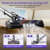 Vacuum cleaner head with LED lights and detail shots showing articulation. Voir les images du produit