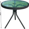A round glass-top side table with a black metal frame and three legs, shown against a white background. Dimensions are indicated with measurement lines and text. Produktbild-Vorschau
