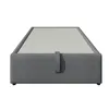 A grey upholstered bed base with a light grey mattress platform, shown from the front. Podgląd zdjęcia produktu